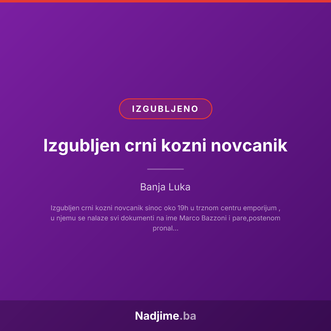Izgubljen crni kozni novcanik 